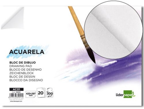 Bloco de desenho aguarela colado a4 210x297mm 20 folhas , Liderpapel , 32020 , 8423473320208